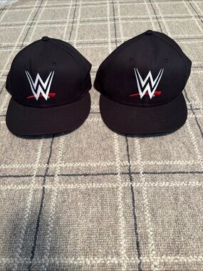 WWE Black Snapback Hat with White and Red Logo. Set of 2!